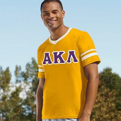 Alpha Kappa Lambda V-Neck Jersey with Striped Sleeves - 360 - TWILL