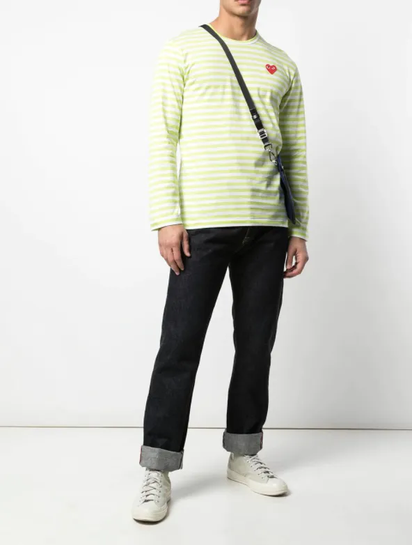 Mens Striped Tee Red Heart - Light Green